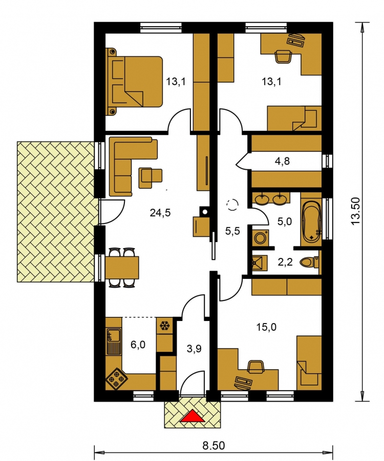 Jednoduchý úzky 4-izbový rodinný dom.